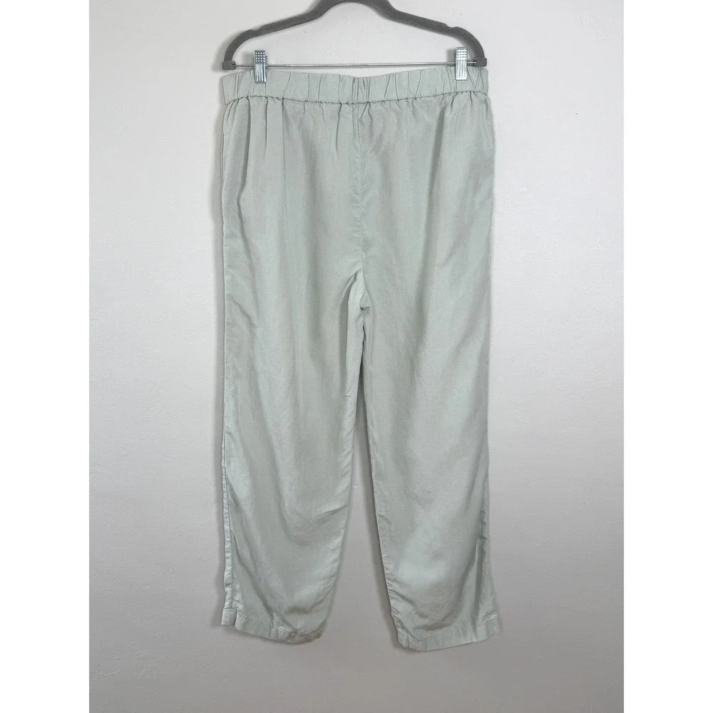 COS Trousers Womens 12 Sage Green Minimalist Lyocell Linen Elastic Waist Pants